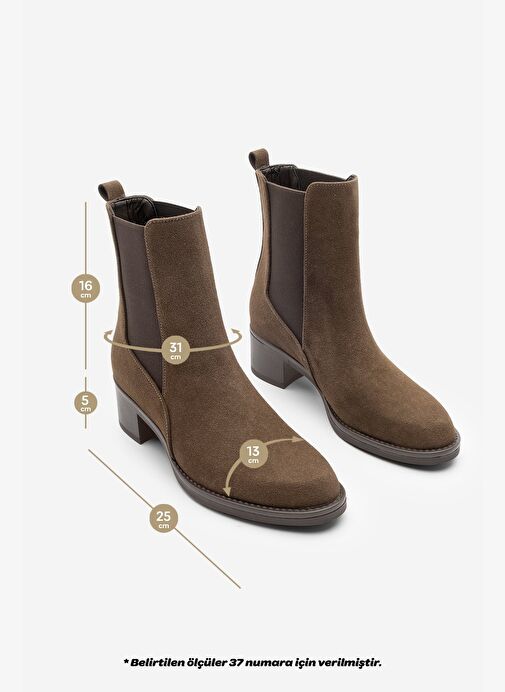 Kadın Kalın Topuklu Elastik Yan Bantlı Topuklu Bot Elove Kahve Süet - Görsel 9