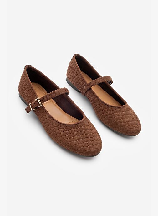 Kadın Desenli Bantlı Günlük Babet Afira Kahve Süet - Görsel 8