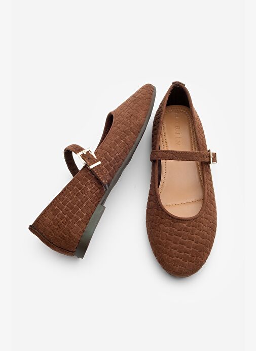 Kadın Desenli Bantlı Günlük Babet Afira Kahve Süet - Görsel 9