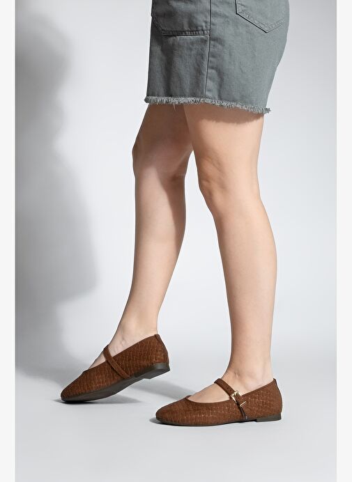 Kadın Desenli Bantlı Günlük Babet Afira Kahve Süet - Görsel 7