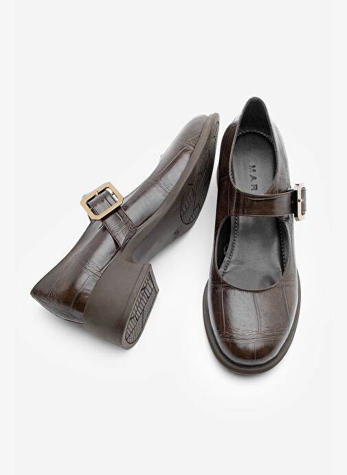 Kadın Tokalı Loafer Günlük Topuklu Ayakkabı Meniz Kahve Croco - Görsel 9