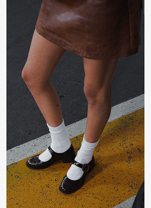 Kadın Tokalı Loafer Günlük Topuklu Ayakkabı Meniz Kahve Croco - Görsel 3