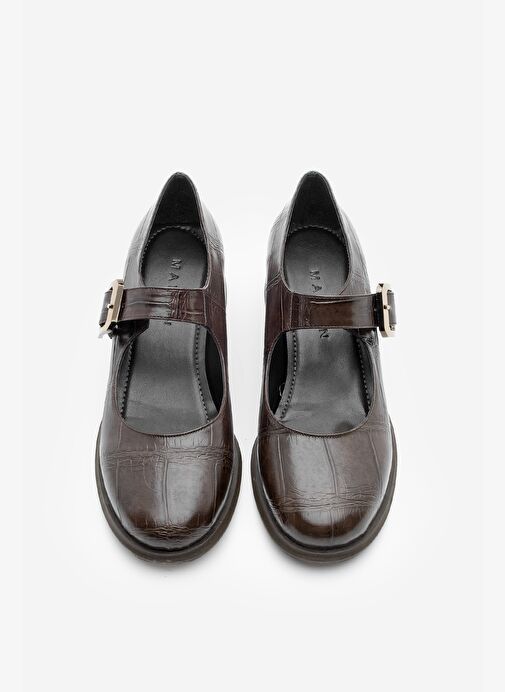 Kadın Tokalı Loafer Günlük Topuklu Ayakkabı Meniz Kahve Croco - Görsel 8