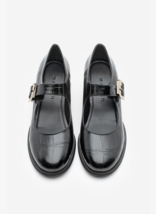 Kadın Tokalı Loafer Günlük Topuklu Ayakkabı Meniz Siyah Croco - Görsel 8