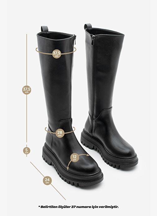 Kadın Kalın Tırtıklı Taban Fermuarlı Günlük Bot Galori Siyah - Görsel 9