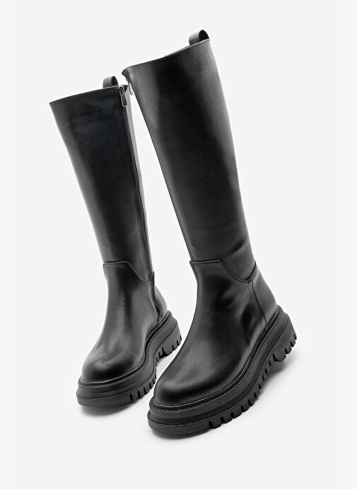 Kadın Kalın Tırtıklı Taban Fermuarlı Günlük Bot Galori Siyah - Görsel 2