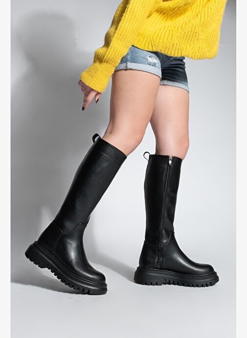 Kadın Kalın Tırtıklı Taban Fermuarlı Günlük Bot Galori Siyah - Görsel 7