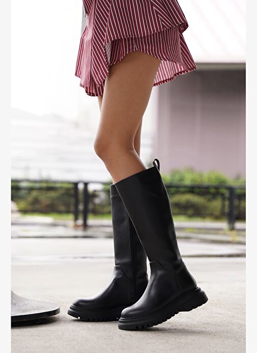 Kadın Kalın Tırtıklı Taban Fermuarlı Günlük Bot Galori Siyah - Görsel 3