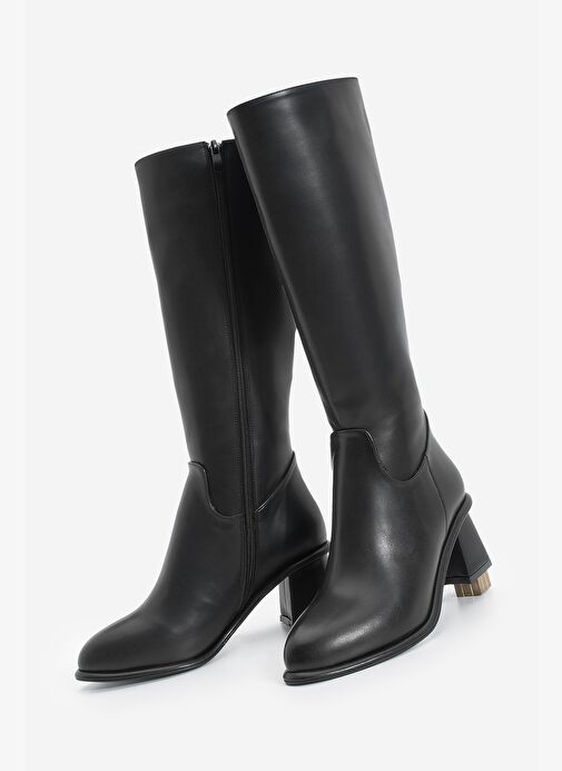 Kadın Kalın Topuklu Sıcak Astar Topuklu Çizme Socite Siyah - Görsel 2