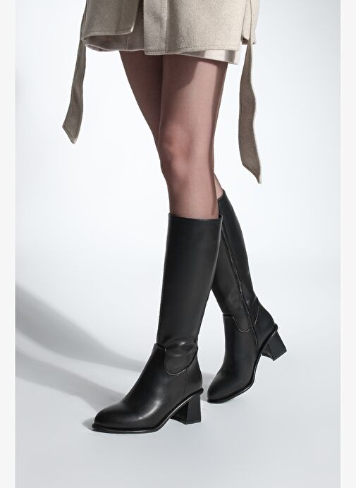 Kadın Kalın Topuklu Sıcak Astar Topuklu Çizme Socite Siyah - Görsel 4