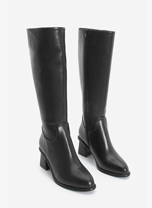 Kadın Kalın Topuklu Sıcak Astar Topuklu Çizme Socite Siyah - Görsel 5