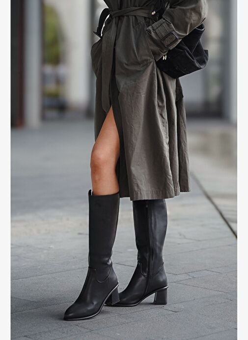 Kadın Kalın Topuklu Sıcak Astar Topuklu Çizme Socite Siyah - Görsel 3