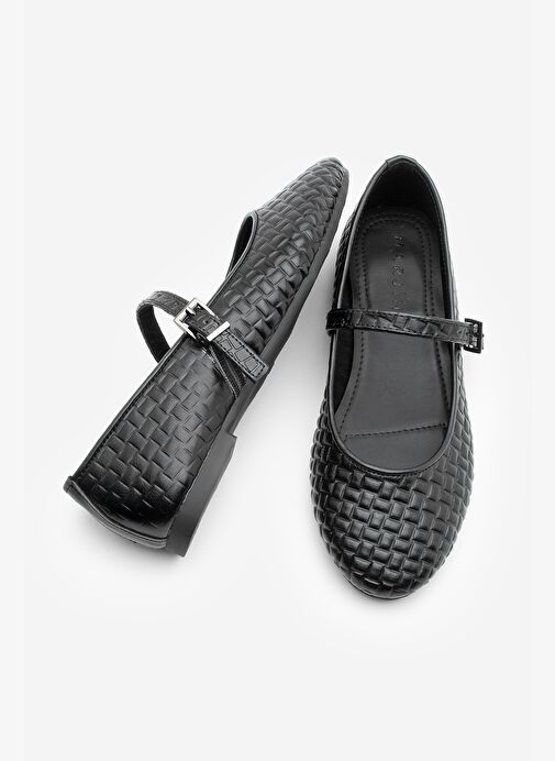 Kadın Desenli Bantlı Günlük Babet Afira Siyah - Görsel 4