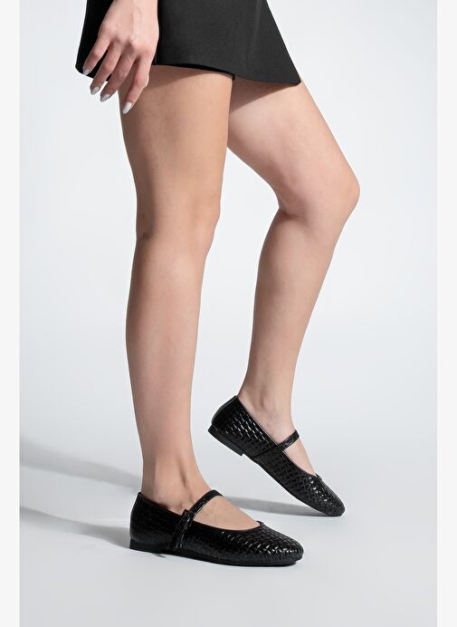 Kadın Desenli Bantlı Günlük Babet Afira Siyah - Görsel 6