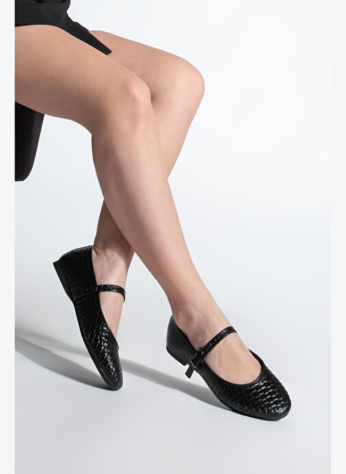 Kadın Desenli Bantlı Günlük Babet Afira Siyah - Görsel 8