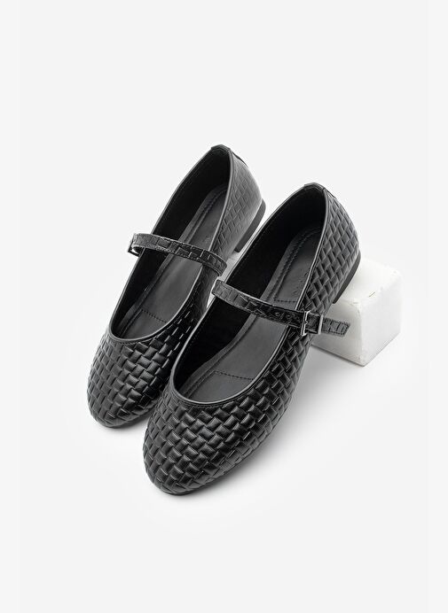 Kadın Desenli Bantlı Günlük Babet Afira Siyah - Görsel 2