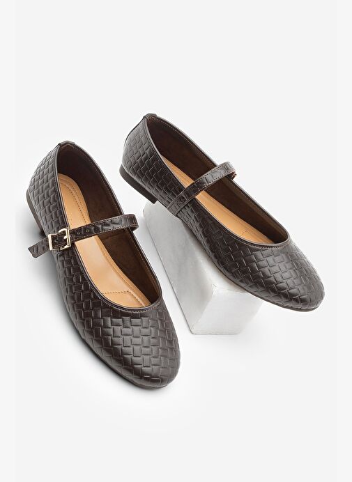 Kadın Desenli Bantlı Günlük Babet Afira Kahve - Görsel 2