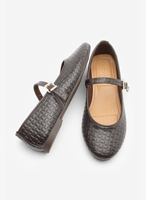 Kadın Desenli Bantlı Günlük Babet Afira Kahve - Görsel 7