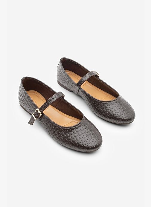 Kadın Desenli Bantlı Günlük Babet Afira Kahve - Görsel 6