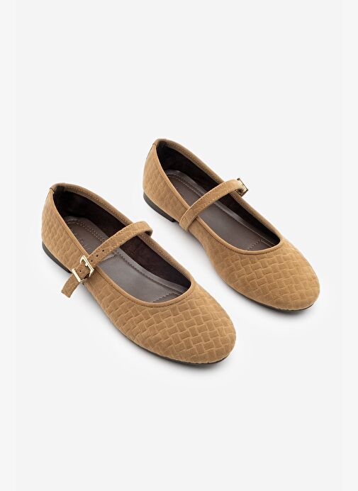 Kadın Desenli Bantlı Günlük Babet Afira Taba Süet - Görsel 6