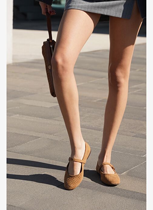 Kadın Desenli Bantlı Günlük Babet Afira Taba Süet - Görsel 3