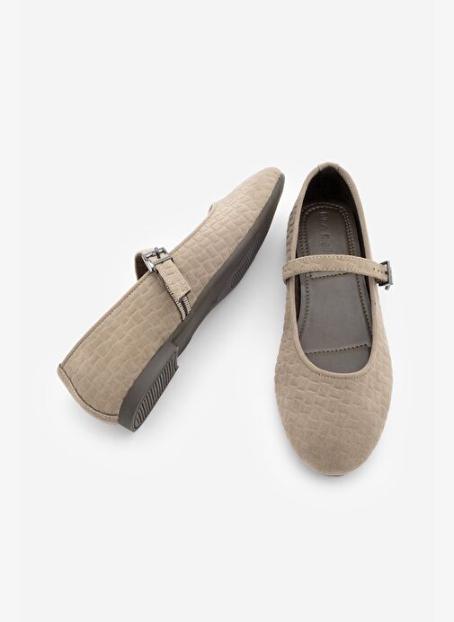 Kadın Desenli Bantlı Günlük Babet Afira Vizon Süet - Görsel 6