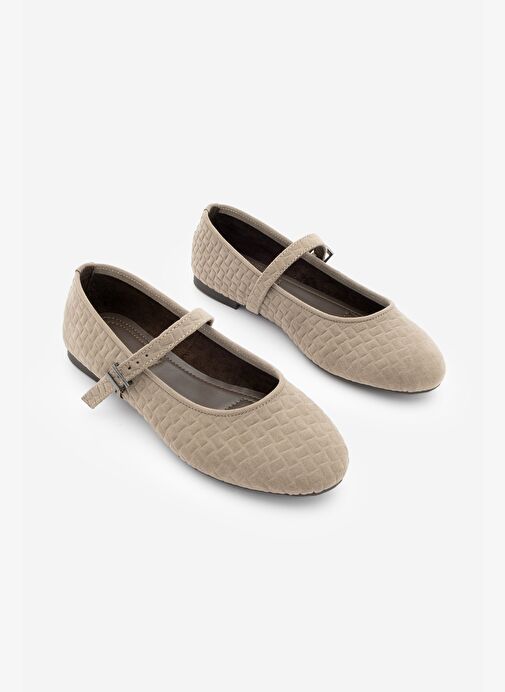 Kadın Desenli Bantlı Günlük Babet Afira Vizon Süet - Görsel 4