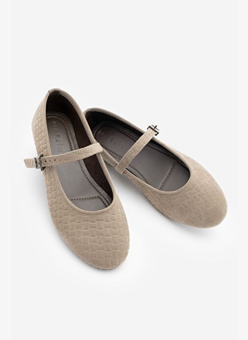 Kadın Desenli Bantlı Günlük Babet Afira Vizon Süet - Görsel 3