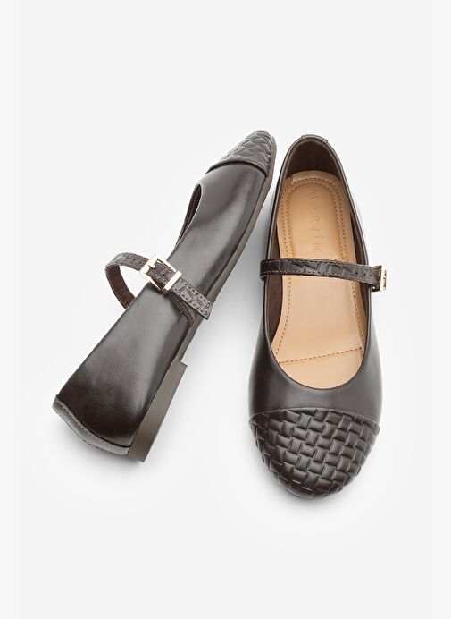 Kadın Desenli Bantlı Günlük Babet Renada Kahve - Görsel 9