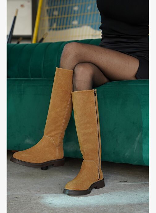 Kadın Günlük Binici Çizme Zunet Taba Süet - Görsel 3