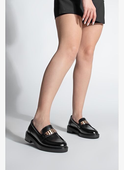 Kadın Loafer Makosen Tokalı Günlük Ayakkabı Vilyum Siyah - Görsel 5