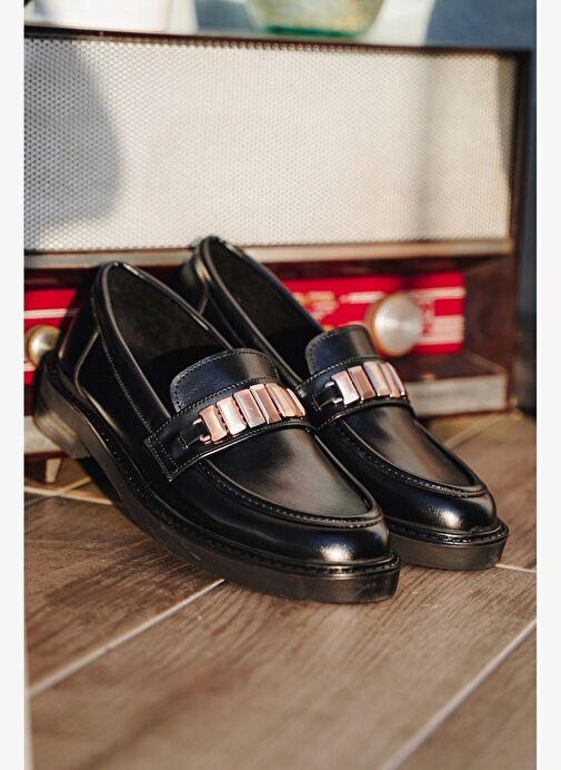 Kadın Loafer Makosen Tokalı Günlük Ayakkabı Vilyum Siyah - Görsel 4