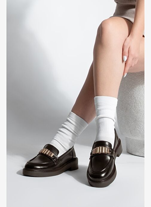Kadın Loafer Makosen Tokalı Günlük Ayakkabı Vilyum Kahve - Görsel 3