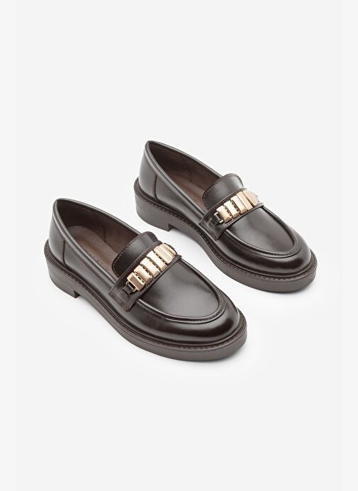 Kadın Loafer Makosen Tokalı Günlük Ayakkabı Vilyum Kahve - Görsel 7