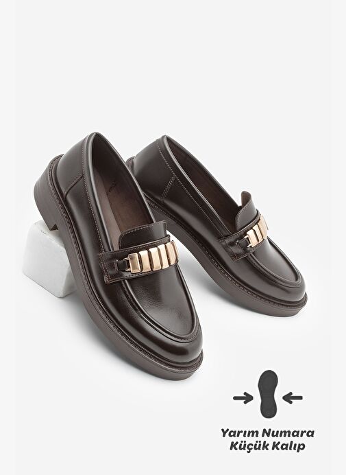 Kadın Loafer Makosen Tokalı Günlük Ayakkabı Vilyum Kahve - Görsel 2