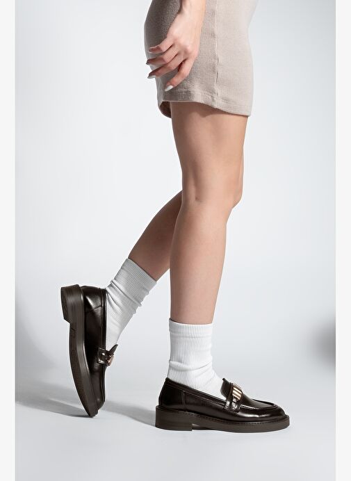 Kadın Loafer Makosen Tokalı Günlük Ayakkabı Vilyum Kahve - Görsel 5