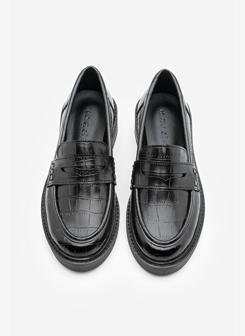 Kadın Loafer Günlük Klasik Ayakkabı Casual Makosen Fonle Siyah Croco - Görsel 7