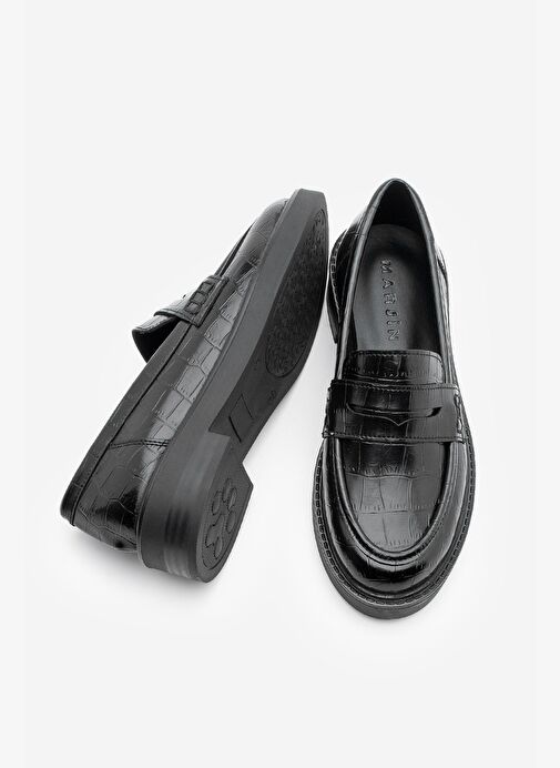 Kadın Loafer Günlük Klasik Ayakkabı Casual Makosen Fonle Siyah Croco - Görsel 6