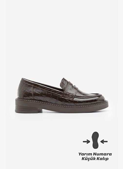 Kadın Loafer Günlük Klasik Ayakkabı Casual Makosen Fonle Kahve Croco - Görsel 4