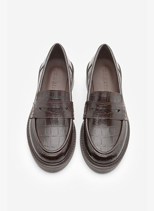 Kadın Loafer Günlük Klasik Ayakkabı Casual Makosen Fonle Kahve Croco - Görsel 6