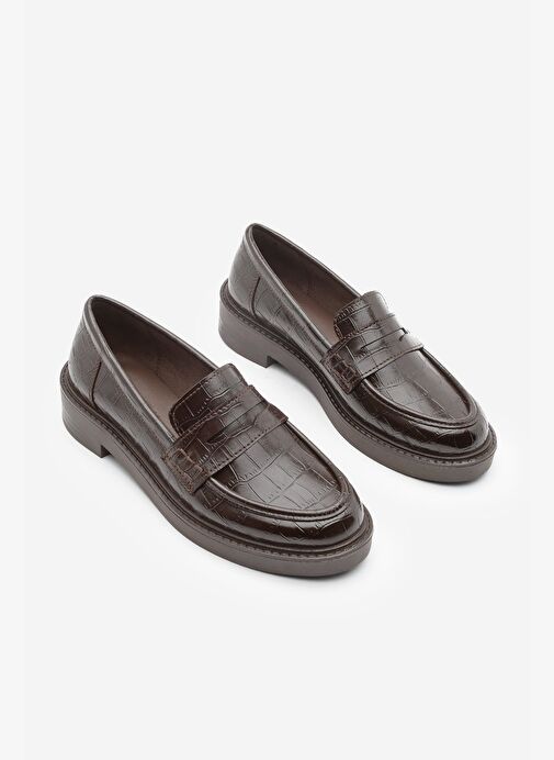 Kadın Loafer Günlük Klasik Ayakkabı Casual Makosen Fonle Kahve Croco - Görsel 5