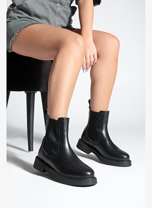 Kadın Lastikli Fermuar Aksesuarlı Günlük Bot Pinge Siyah - Görsel 3