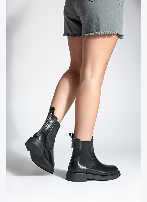 Kadın Lastikli Fermuar Aksesuarlı Günlük Bot Pinge Siyah - Görsel 5