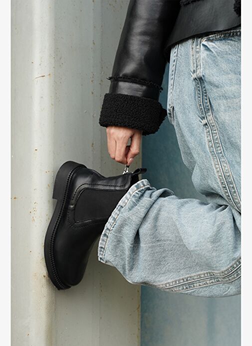 Kadın Lastikli Fermuar Aksesuarlı Günlük Bot Pinge Siyah - Görsel 7