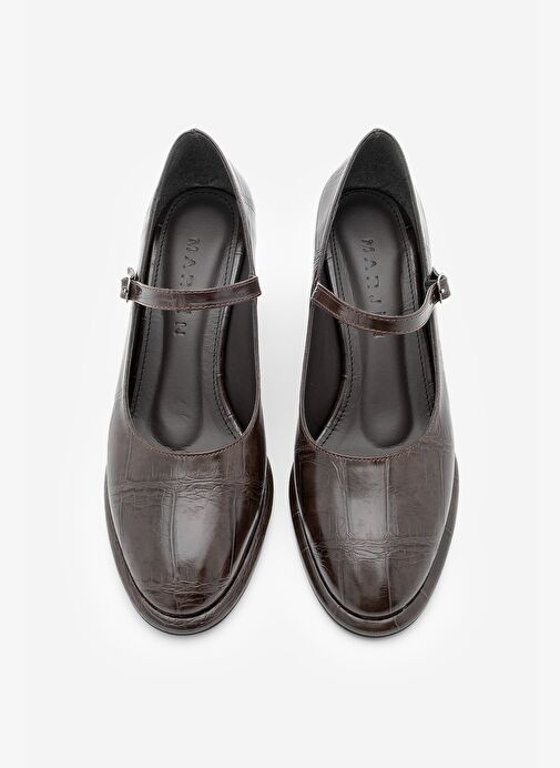 Kadın Loafer İnce Bantlı Kalın Topuklu Günlük Ayakkabı Vikas Kahve Croco - Görsel 5