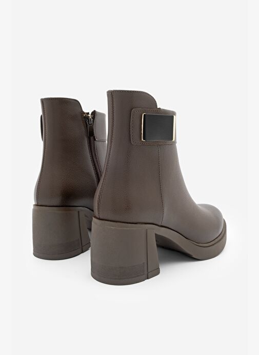 Kadın Tokalı Fermuarlı Kalın Topuklu Bot Nuvos Kahve - Görsel 4