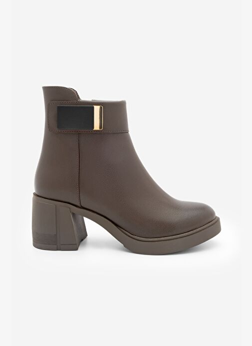 Kadın Tokalı Fermuarlı Kalın Topuklu Bot Nuvos Kahve - Görsel 6