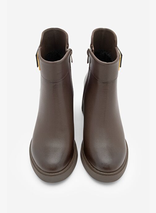 Kadın Tokalı Fermuarlı Kalın Topuklu Bot Nuvos Kahve - Görsel 8