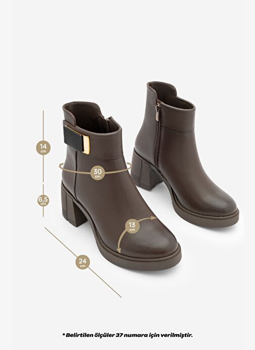 Kadın Tokalı Fermuarlı Kalın Topuklu Bot Nuvos Kahve - Görsel 7