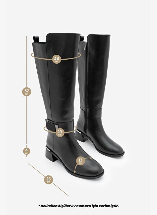 Kadın Günlük Bilekten Tokalı Metal Ökçe Fermuarlı Lastikli Topuklu Çizme Ayole Siyah - Görsel 9